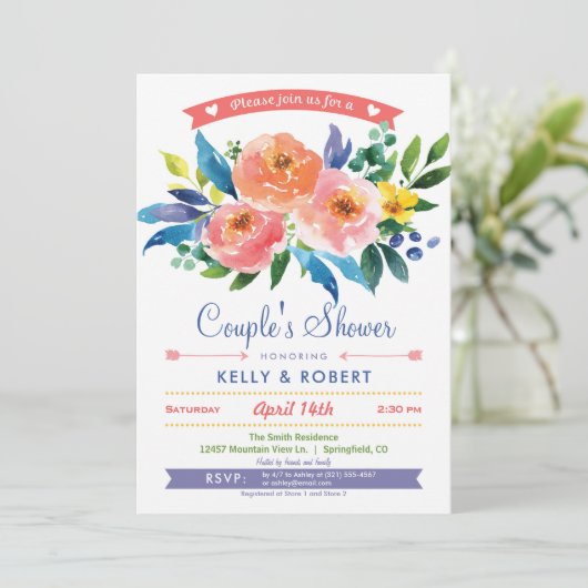 Garden Peonies Couple's Dusche Einladung (Stehend Vorderseite)