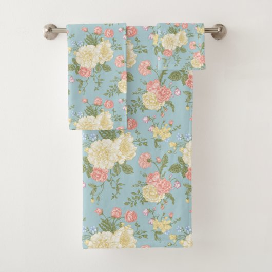 Garden Peony Floral Pattern Badhandtuch Set (Insitu)