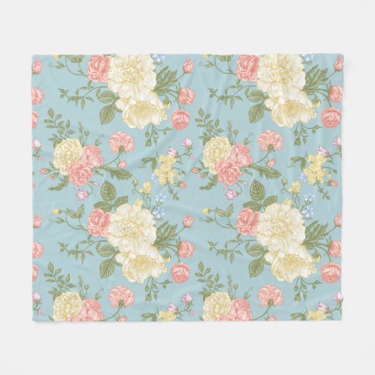 Garden Peony Floral Pattern Fleecedecke (Vorderseite (Horizontal))