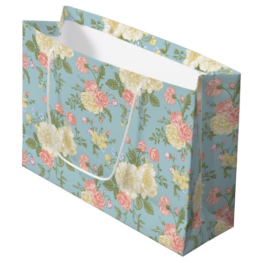 Garden Peony Floral Pattern Große Geschenktüte (Vorderseite Schrägansicht)