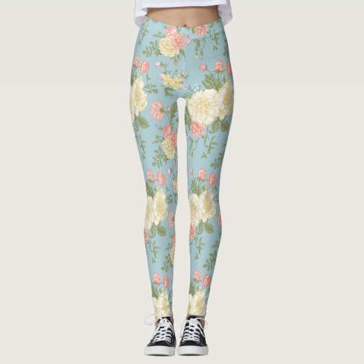 Garden Peony Floral Pattern Leggings (Vorderseite)