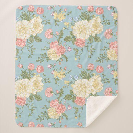 Garden Peony Floral Pattern Sherpadecke (Vorderseite)