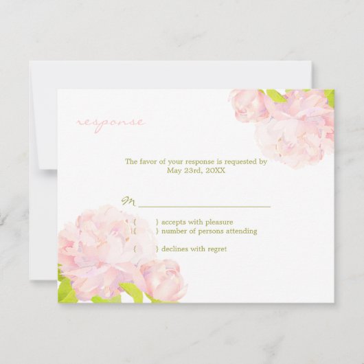 Garden Peony Pink Wedding RSVP Card Karte (Vorderseite)