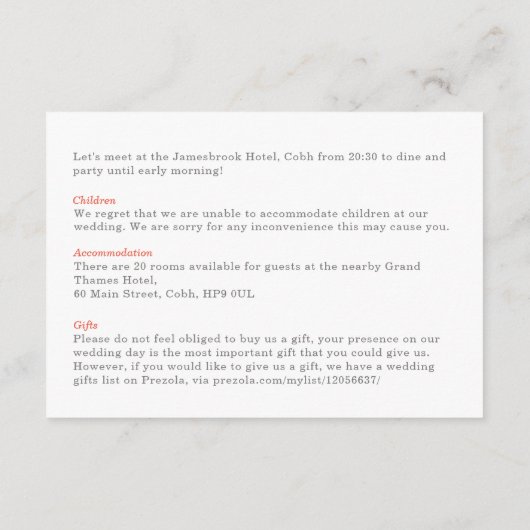 Garden Picnic Minimalistisch Black and White Weddi Begleitkarte (Rückseite)