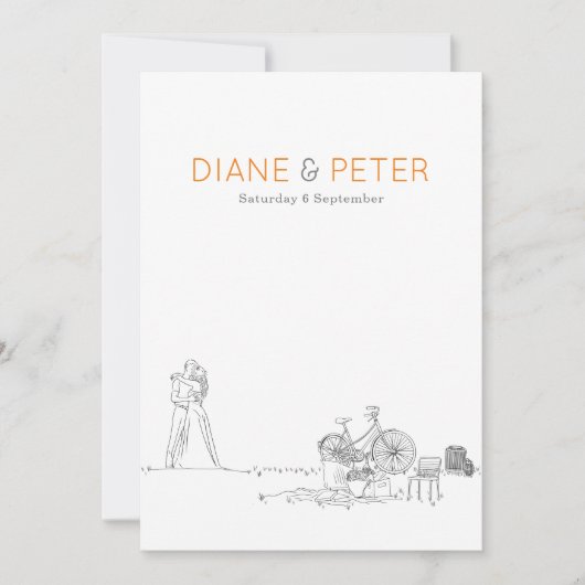 Garden Picnic Minimalistisch Black and White Weddi Einladung (Vorderseite)