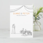 Garden Picnic Minimalistisch Black and White Weddi Einladung (Stehend Vorderseite)