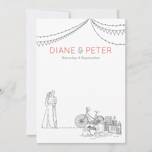 Garden Picnic Minimalistisch Black and White Weddi Einladung (Vorderseite)