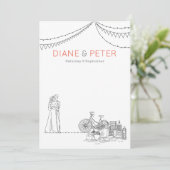 Garden Picnic Minimalistisch Black and White Weddi Einladung (Stehend Vorderseite)