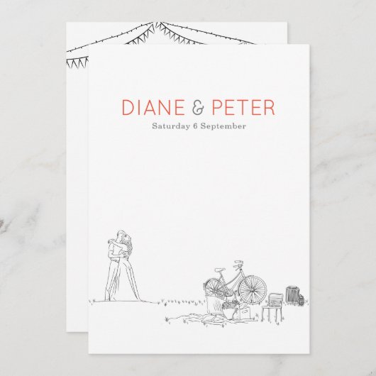 Garden Picnic Minimalistisch Black and White Weddi Einladung (Vorne/Hinten)