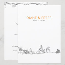 Garden Picnic Minimalistisch Black and White Weddi Menükarte