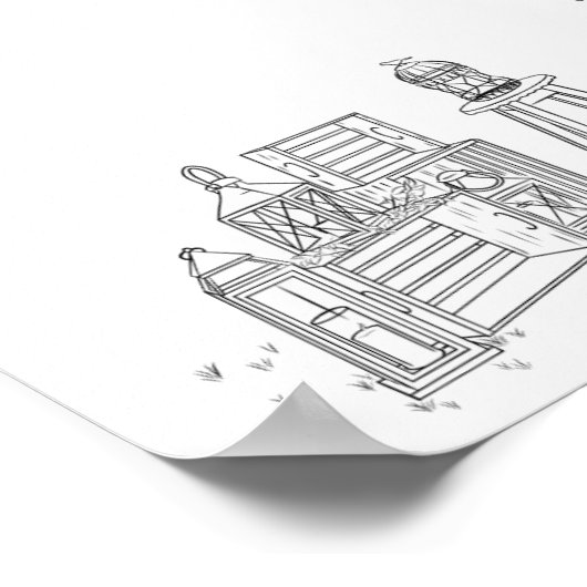 Garden Picnic Minimalistisch Black and White Weddi Poster (Ecke)