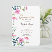 Garden Pink Blume Quinceañera Einladung (Stehend Vorderseite)