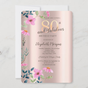 Garden Pink Blume Rose Gold 80. Geburtstag Einladung