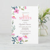 Garden Pink Blume Sweet 16 Einladung (Stehend Vorderseite)