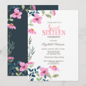 Garden Pink Blume Sweet 16 Einladung (Vorne/Hinten)