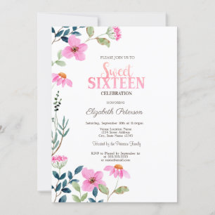 Garden Pink Blume Sweet 16 Einladung