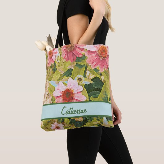 Garden Pink Coneflowers Blätter Name Personalisier Tasche (Von Nahem)