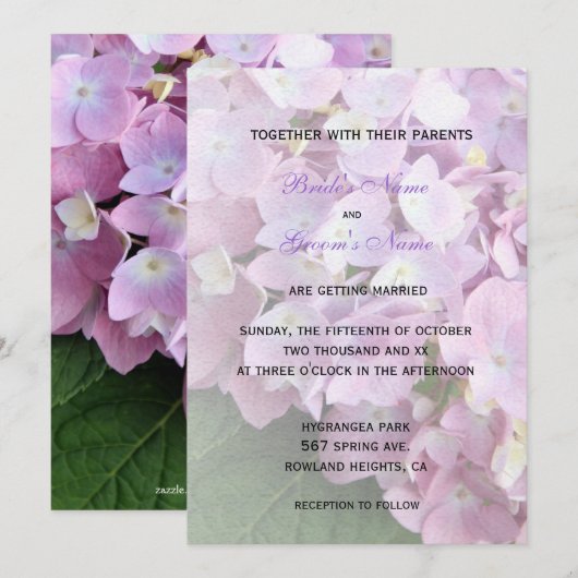 ©Garden Pink Hydrangeas Wedding Einladung (Vorne/Hinten)
