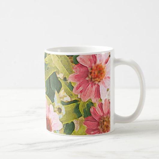 Garden Pink schmückt Grüne Blätter Originelle Kuns Kaffeetasse (Rechts)