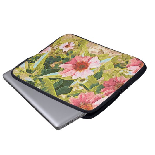 Garden Pink schmückt Grüne Blätter Originelle Kuns Laptopschutzhülle (Vorne Knopf)