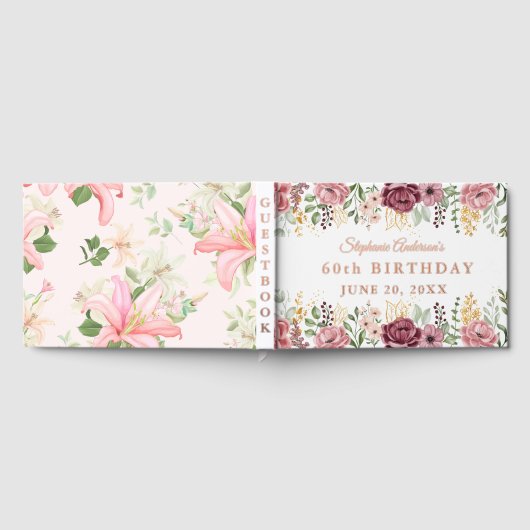 Garden Pink Summer Rose Floral 60th Birthday Foil Gästebuch (Voll)