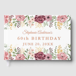 Garden Pink Summer Rose  Floral 60th Birthday Foil Gästebuch