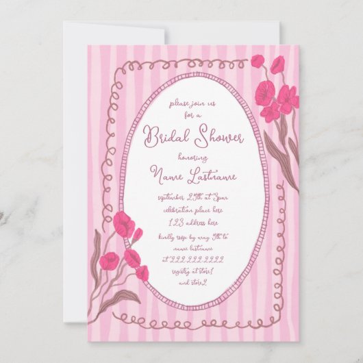 Garden Pink Whimsical Hand bemalt Brautparty Einladung (Vorderseite)