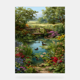 Garden Pond with Ducks – Floral Water Garden Art P Acrylschild