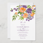 Garden Purple Orange Floral photos Qr code wedding Einladung (Vorderseite)