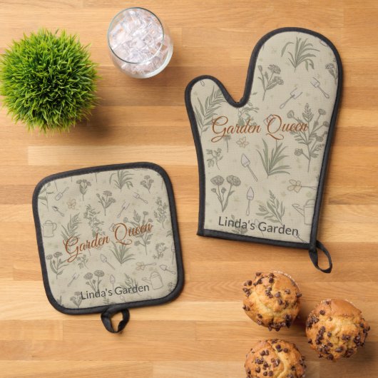 Garden Queen Personalisiert Gift Ofenhandschuh & Topflappen-Set (Oben Unten)
