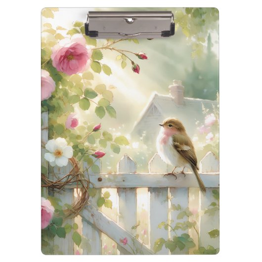 Garden Rose Bird Watercolor Scene Klemmbrett (Vorderseite)