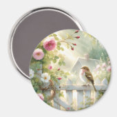 Garden Rose Bird Watercolor Scene Magnet (Vorderseite/Rückseite)