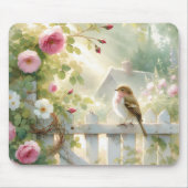 Garden Rose Bird Watercolor Scene Mousepad (Vorne)