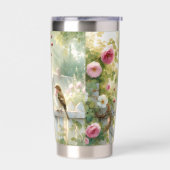 Garden Rose Bird Watercolor Scene Thermobecher (Links)