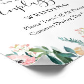 Garden Rose Floral Unplugged Wedding Zeremony Sign Poster (Ecke)