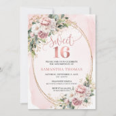 Garden Rose Gold Flowers and Greenery Sweet 16 Einladung (Vorderseite)