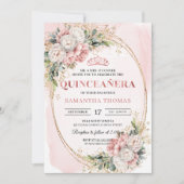 Garden Rose Gold Flowers Greenery 15th Birthday Einladung (Vorderseite)