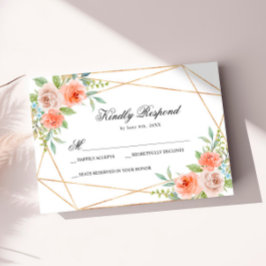 Garden Rose & Gold Frame Wedding RSVP Card