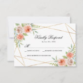 Garden Rose & Gold Frame Wedding RSVP Card Karte (Vorderseite)