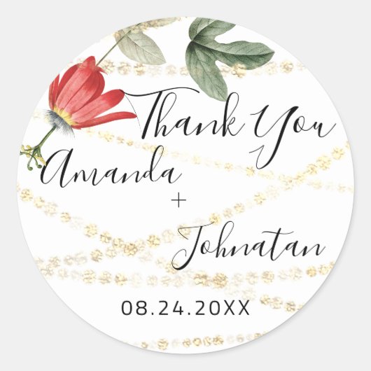 Garden Rose Gold Leaf Name Datum White Gold IV Runder Aufkleber (Vorderseite)