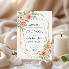 Garden Rose & Gold Rahmen Hochzeitseinladung Einladung