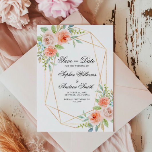 Garden Rose & Gold Rahmen Save the Date Einladung