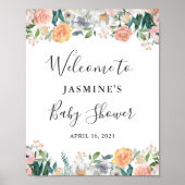 Garden Rose Peonies Floral Baby Dusche Unterschrif Poster (Vorne)