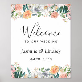 Garden Rose Peonies Floral Wedding Willkommenszeic Poster