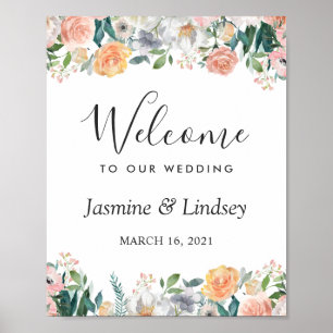Garden Rose Peonies Floral Wedding Willkommenszeic Poster