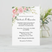 Garden Rose Pink Wedding Einladung (Stehend Vorderseite)