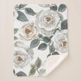 Garden Roses | White Watercolor Floral Vintage Sherpadecke