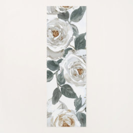 Garden Roses | White Watercolor Floral Vintage Yogamatte