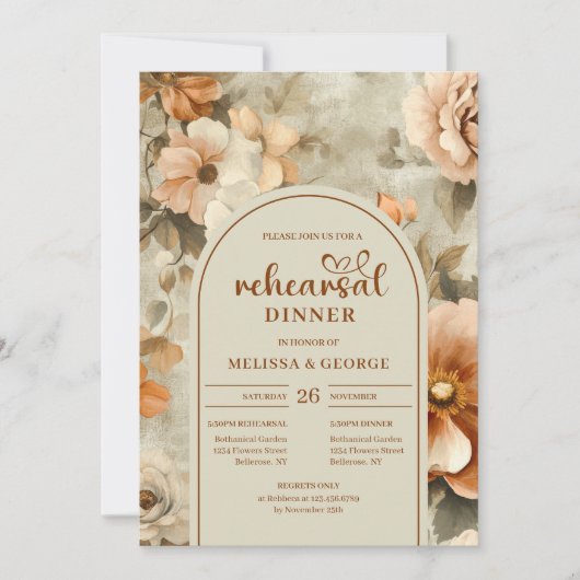 Garden Rust Ivory Floral Rehearsal Invitation Einladung (Vorderseite)