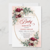Garden Rustic Maroon Peonies Baby Shower Invitatio Einladung (Vorderseite)